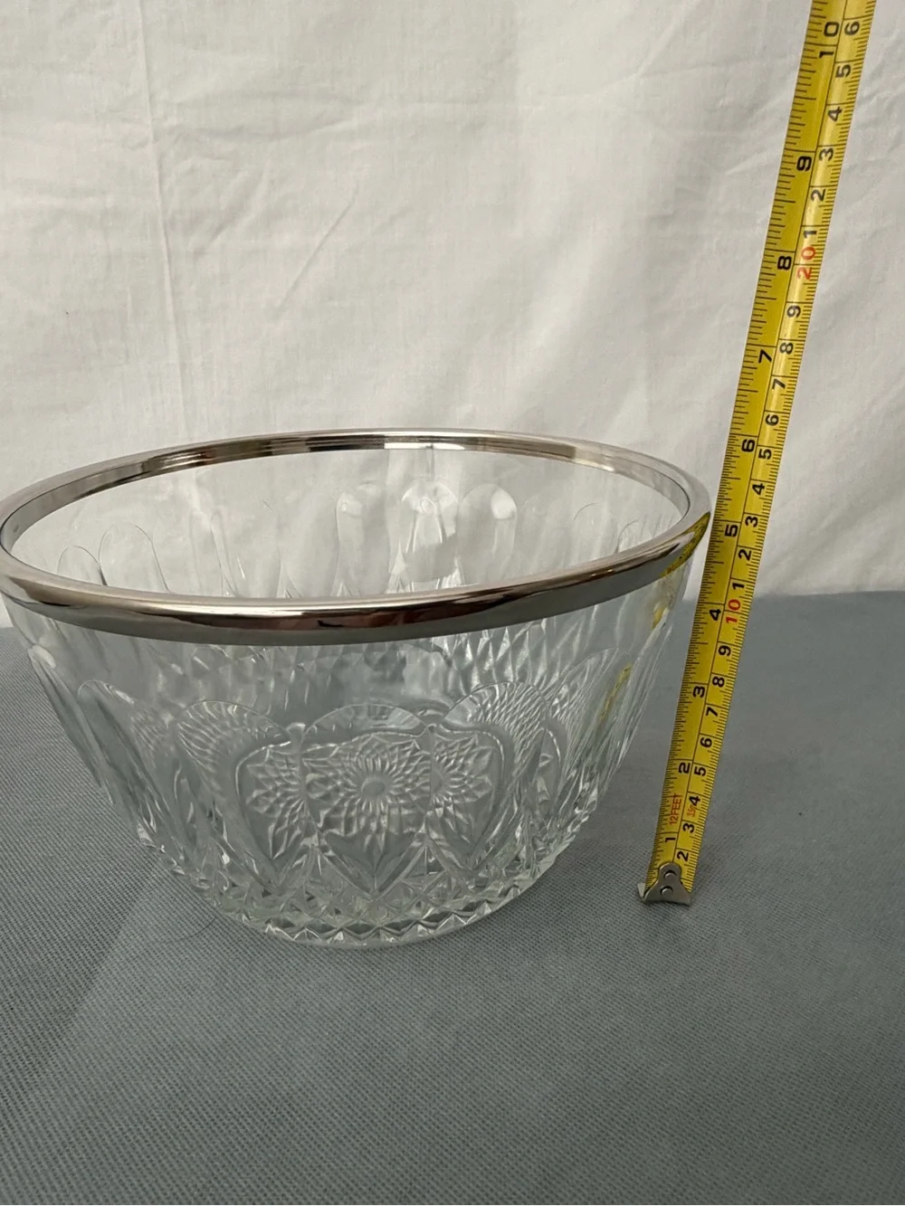 Crystal Glass Bowl with Silver Rim Cut Glass Vintage (F244)